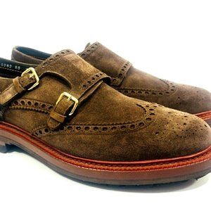 Andrea Santoni Fatte A Mano Suede Double Monk Strap Lug Sole 9.5/ 10.5 Oxford